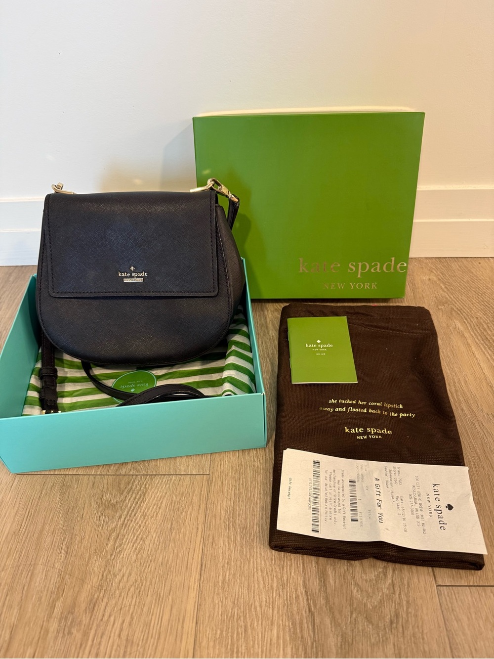 kate spade black leather crossbody saddle bag